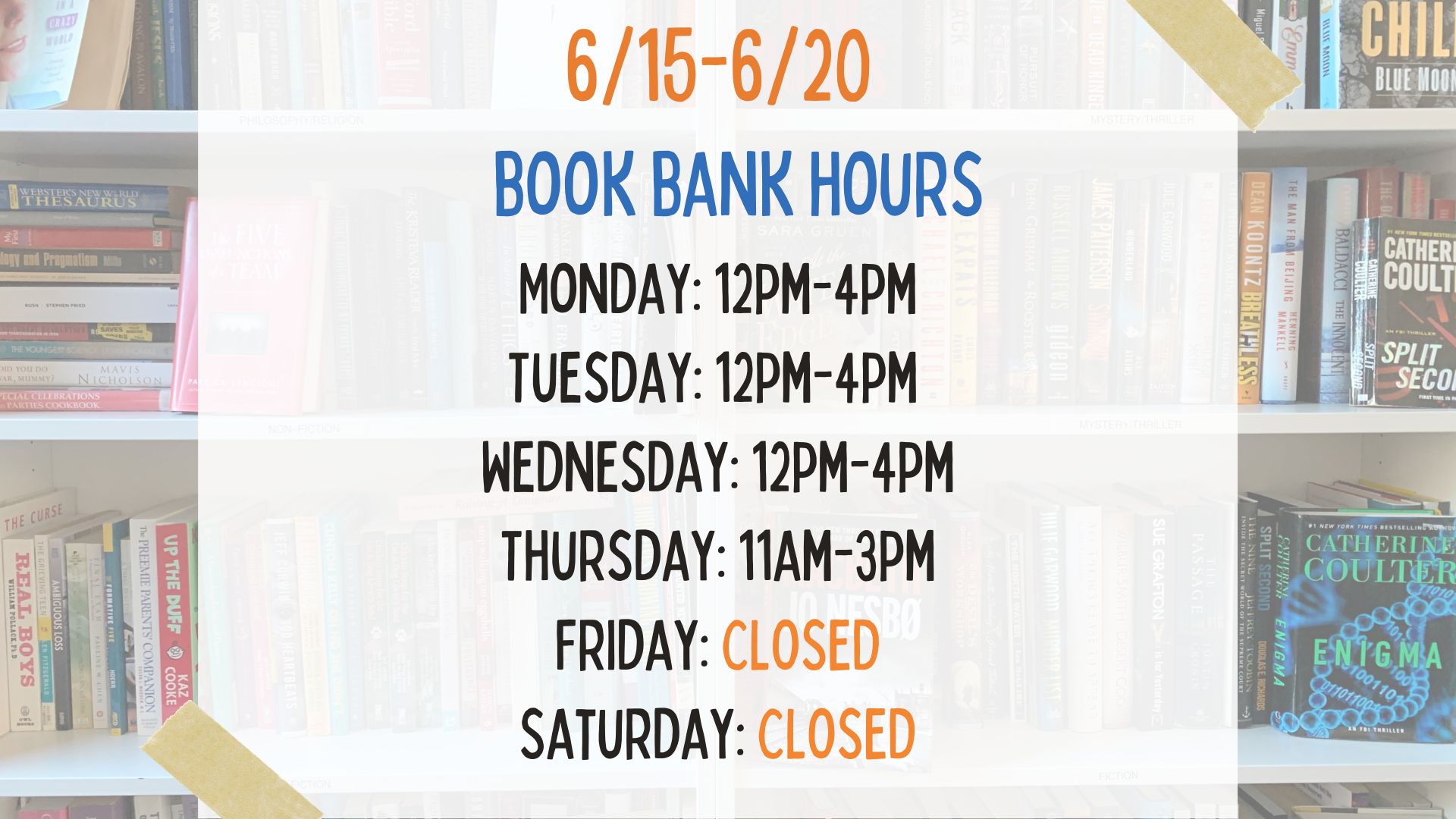Book Bank Hours This Week