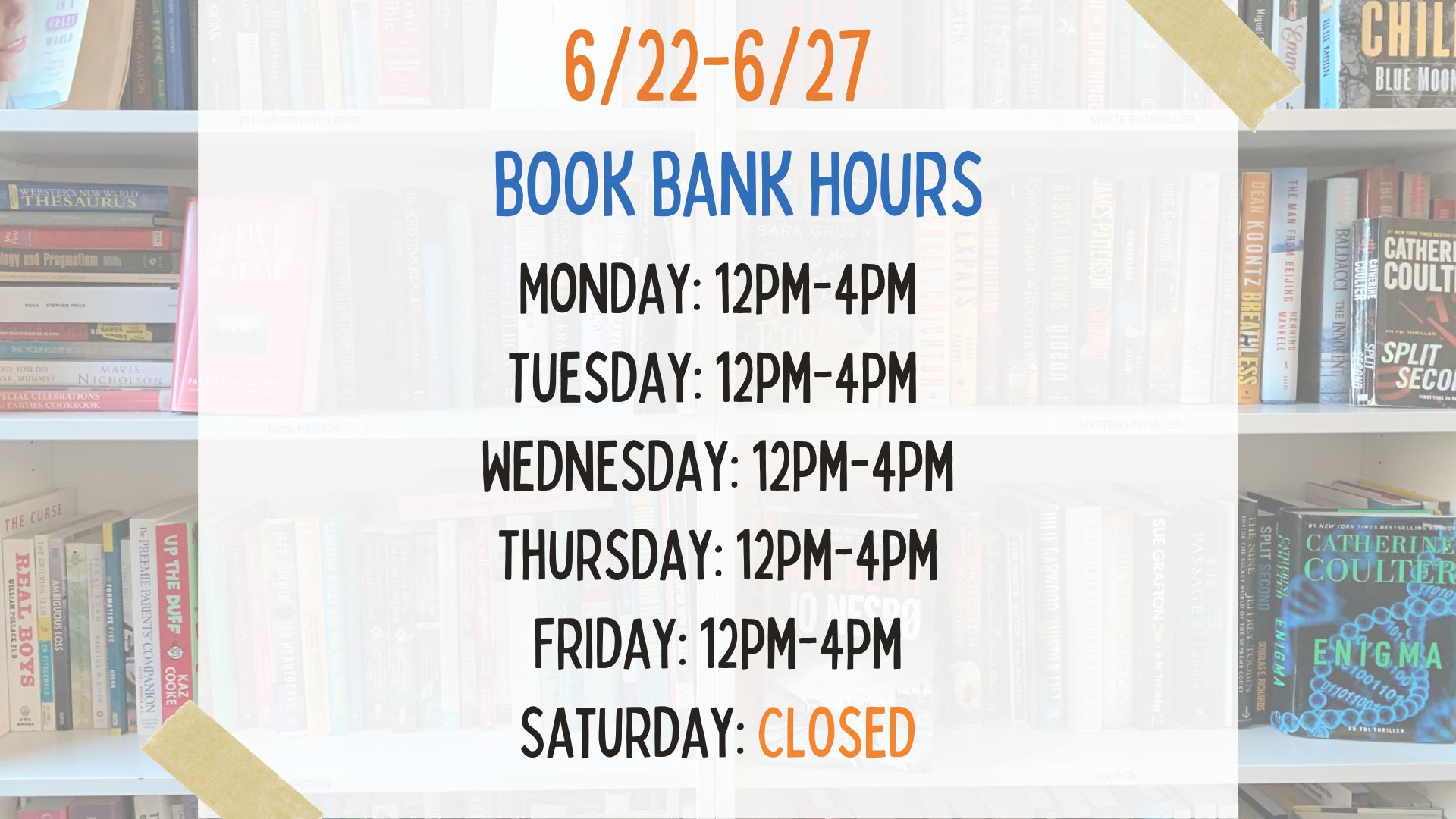 Book Bank Hours This Week