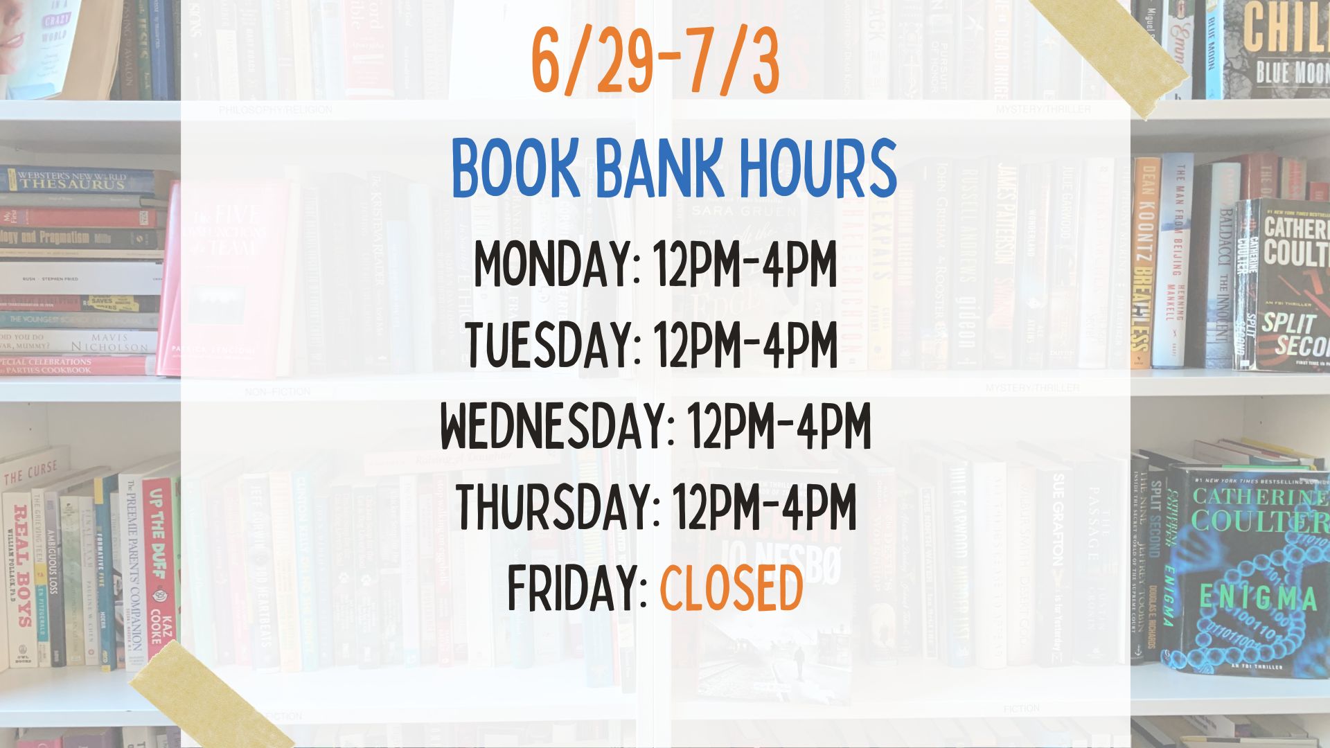 Book Bank Hours This Week