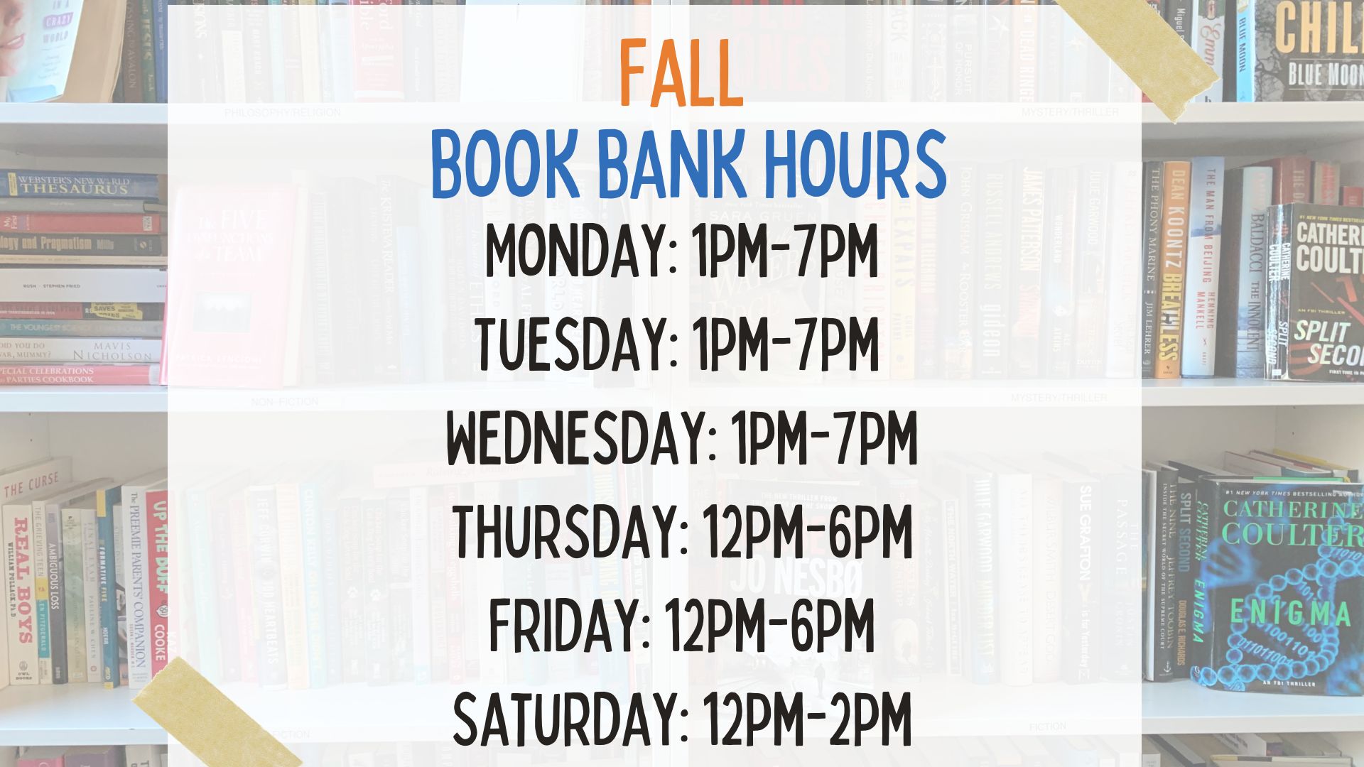 Book Bank hours for fall